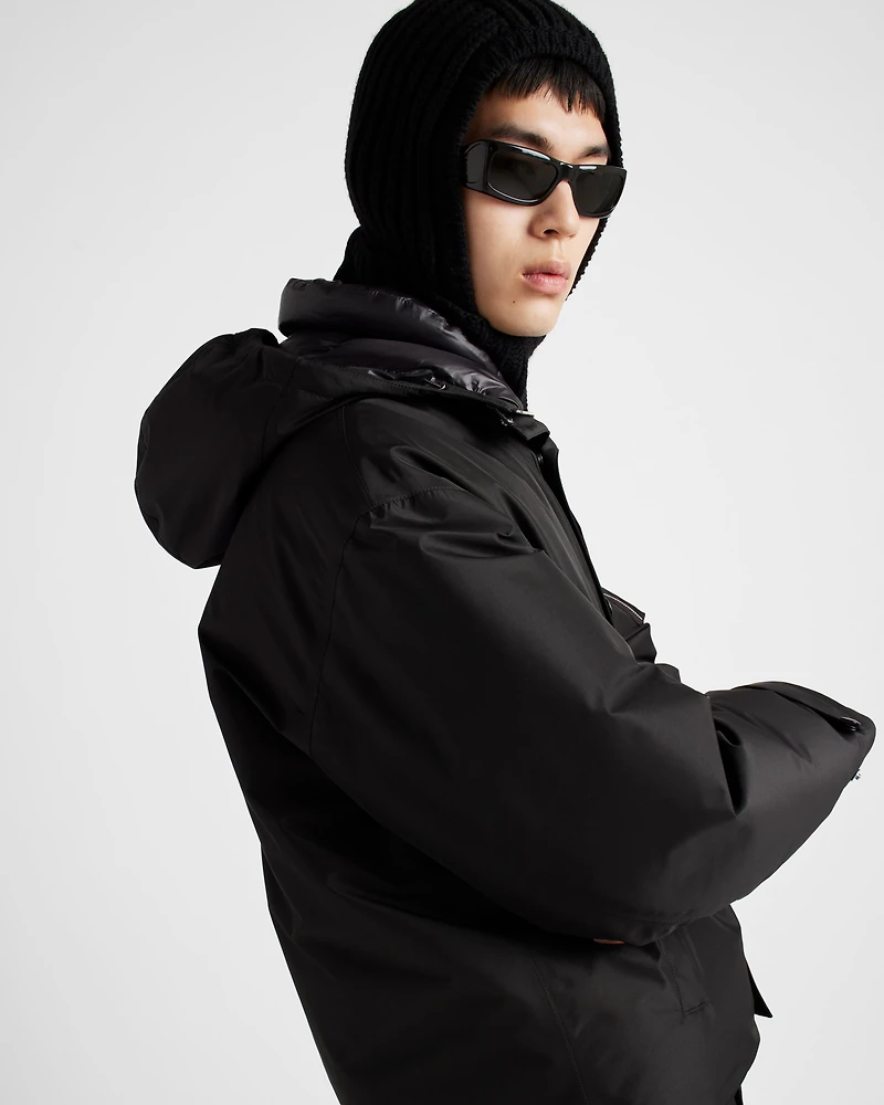Technical fabric down jacket with hood