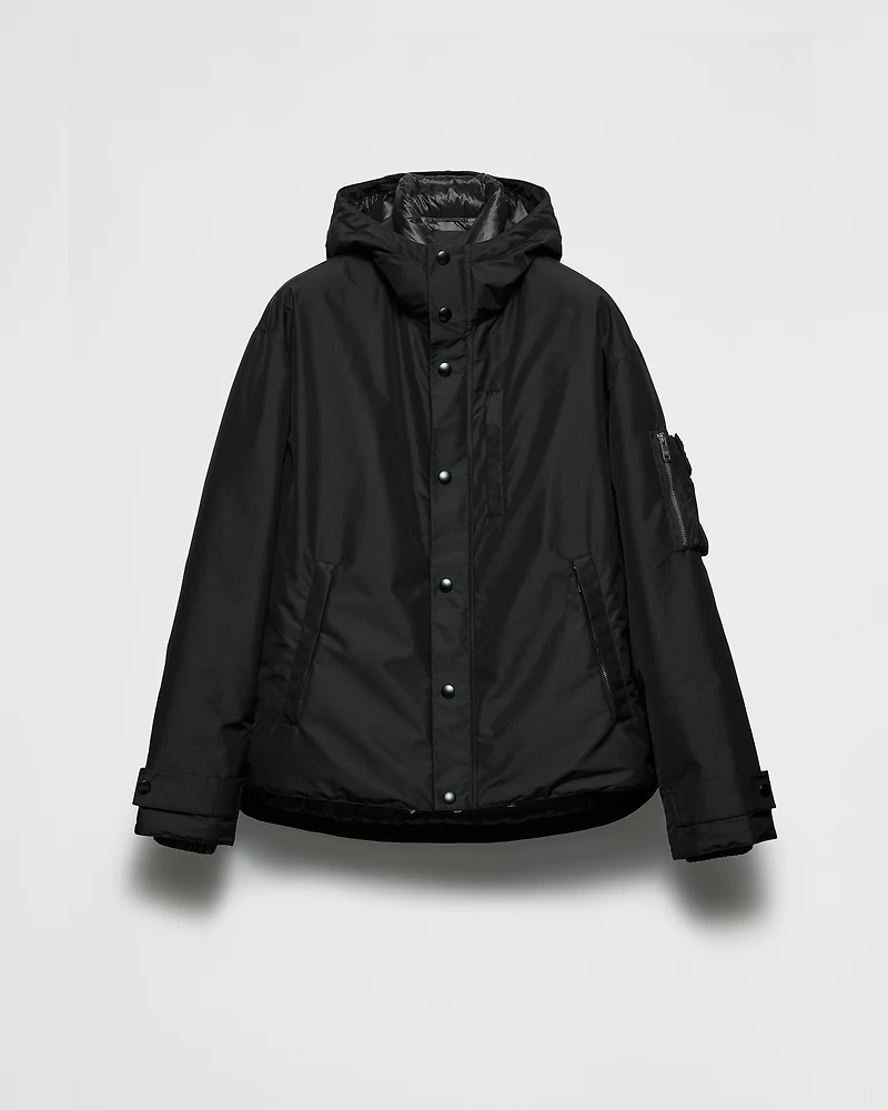 Technical fabric down jacket with hood
