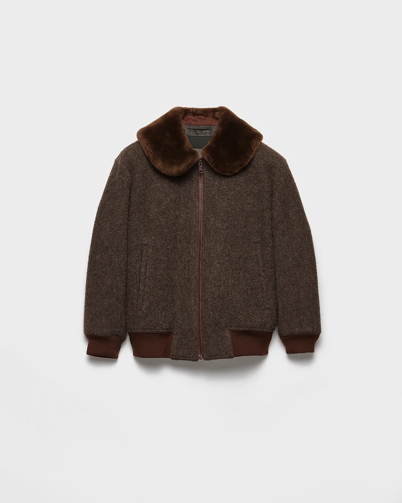 Wool blouson jacket with shearling collar