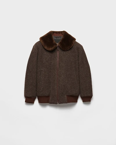 Wool blouson jacket with shearling collar