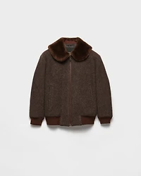 Wool blouson jacket with shearling collar