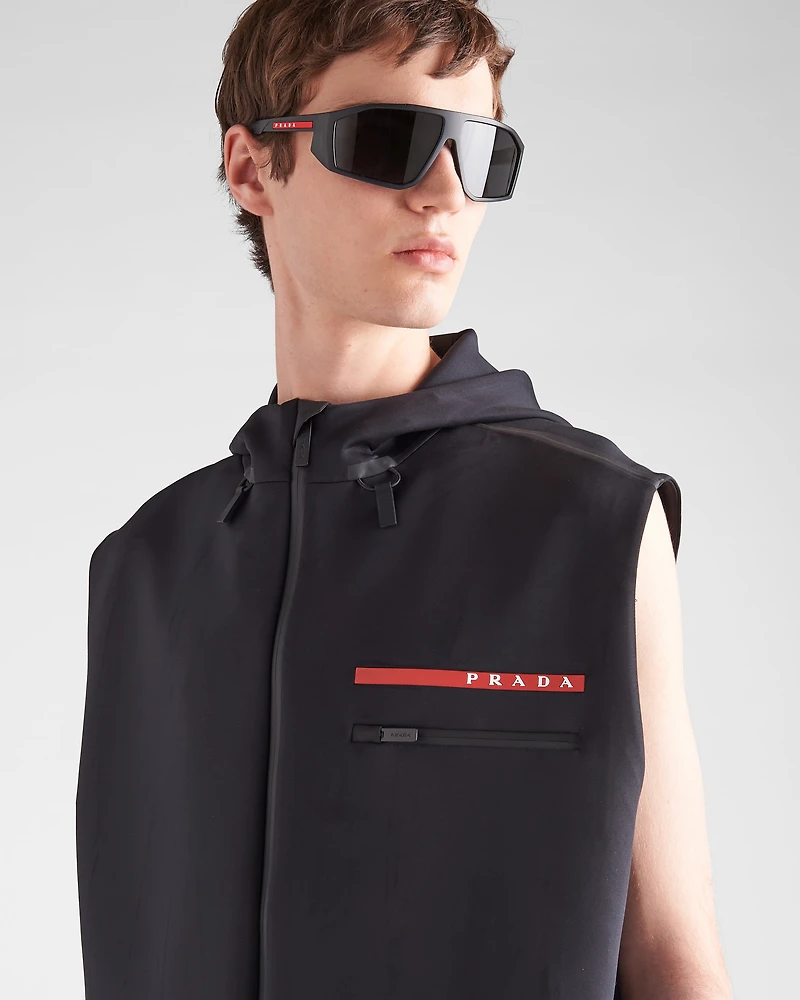 Recycled technical jersey hoodie with heat-sealed tape