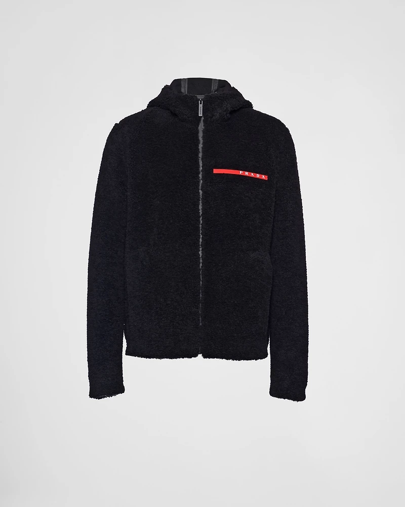 Wool blend fleece cardigan hoodie