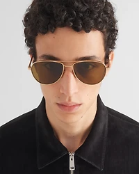 Sunglasses with iconic metal plaque