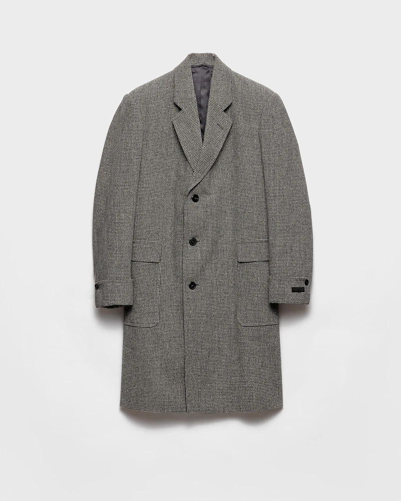 Single-breasted houndstooth check wool coat