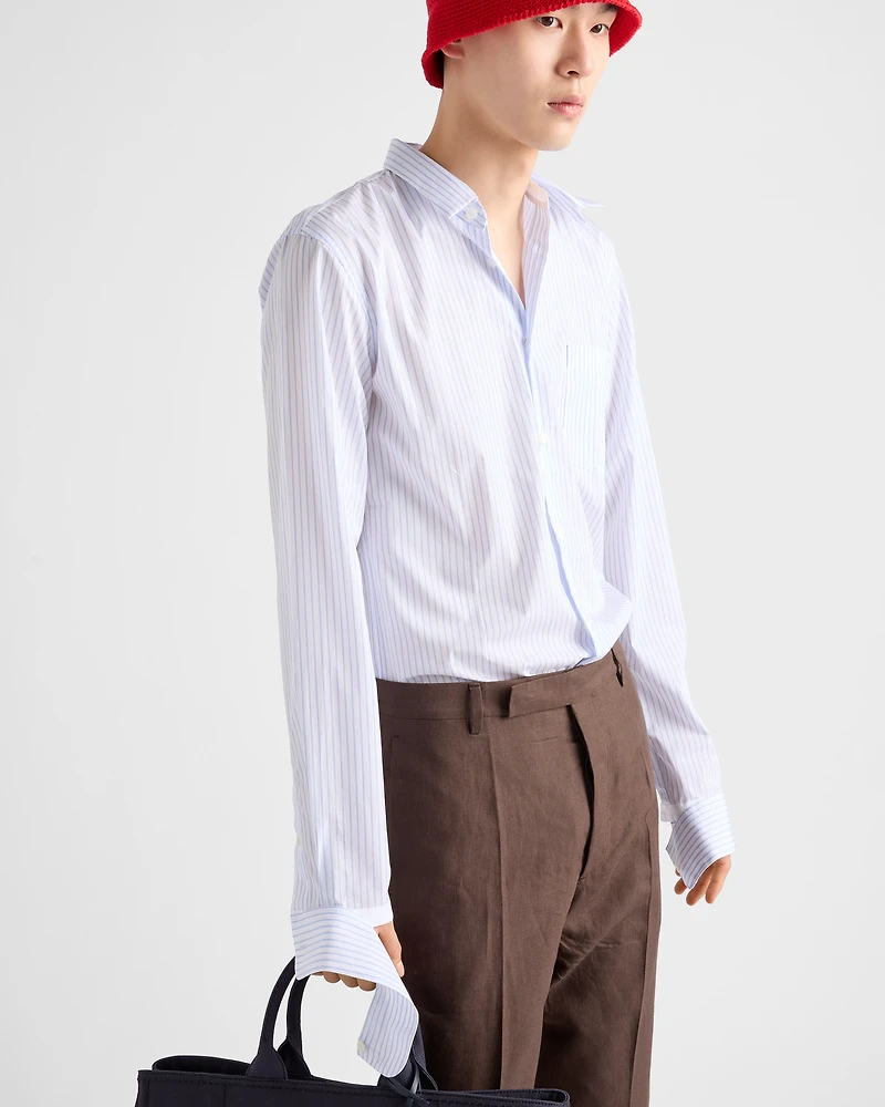 Striped cotton shirt with double collar