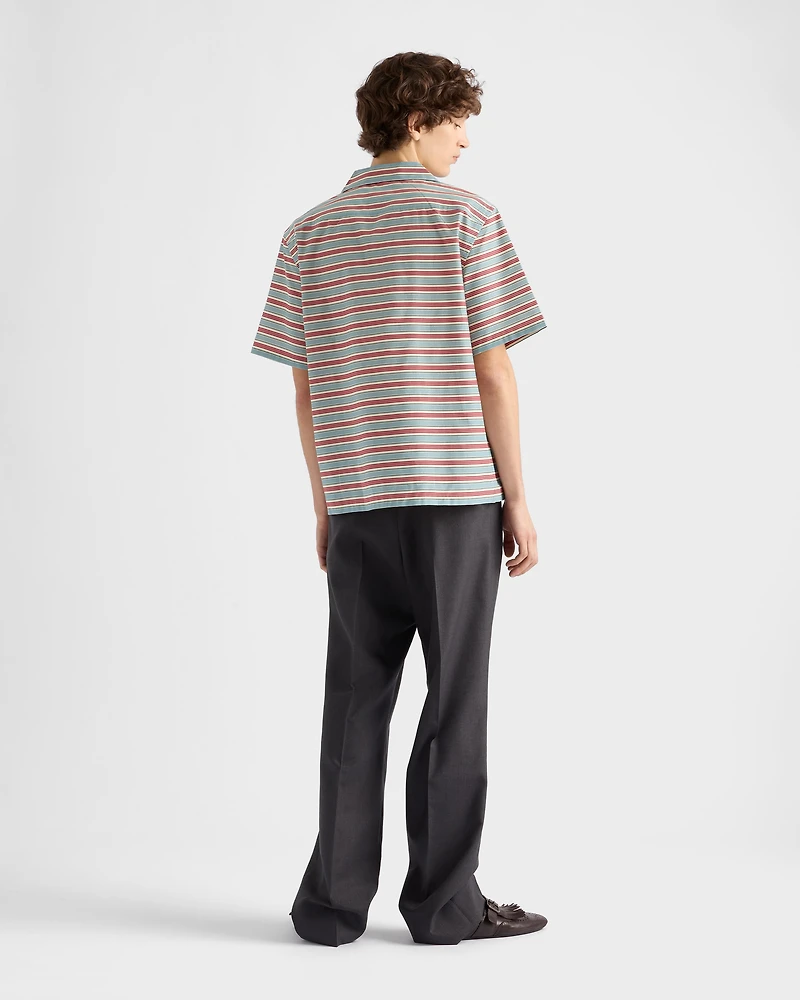 Striped cotton and silk bowling shirt