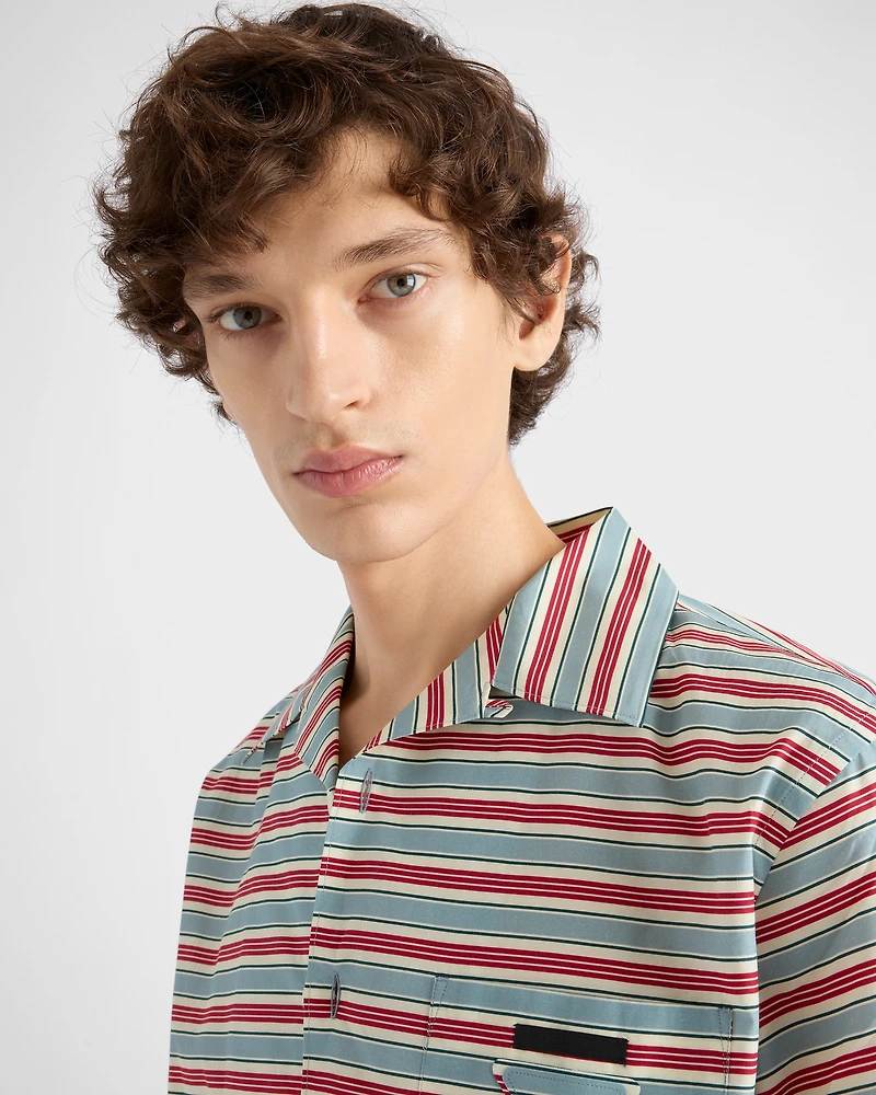 Striped cotton and silk bowling shirt