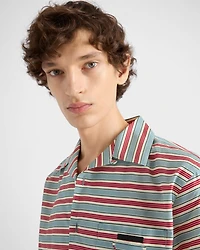 Striped cotton and silk bowling shirt