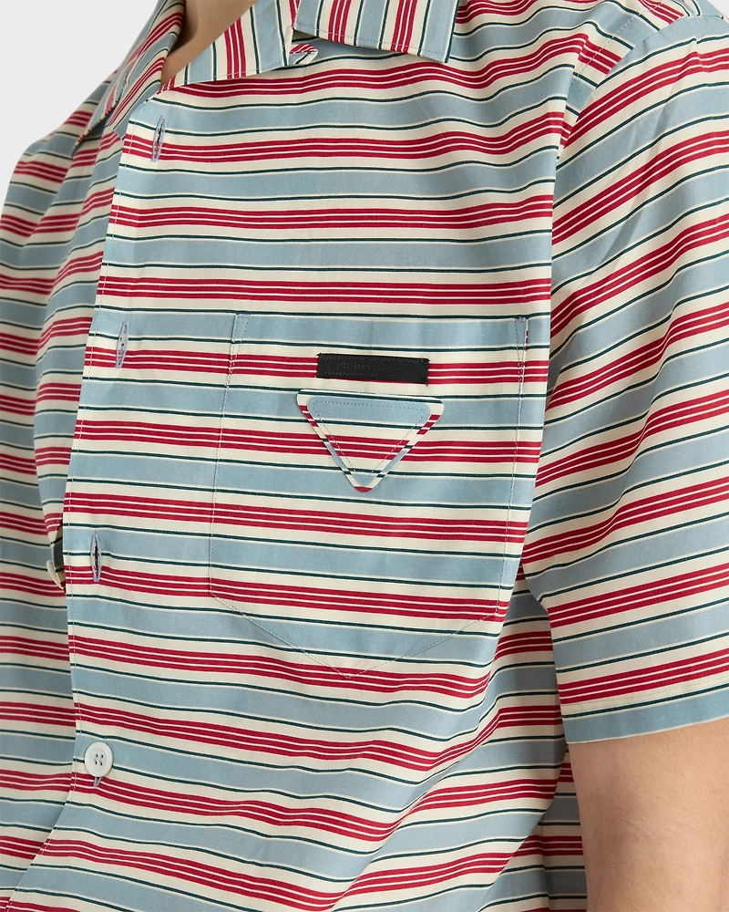 Striped cotton and silk bowling shirt