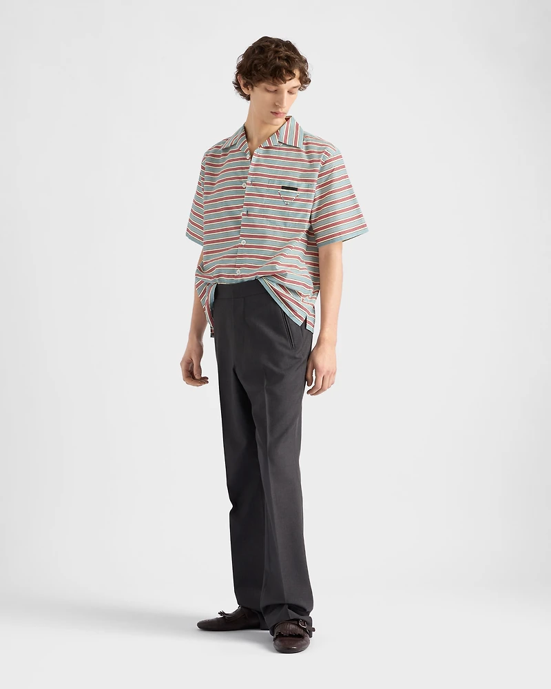 Striped cotton and silk bowling shirt