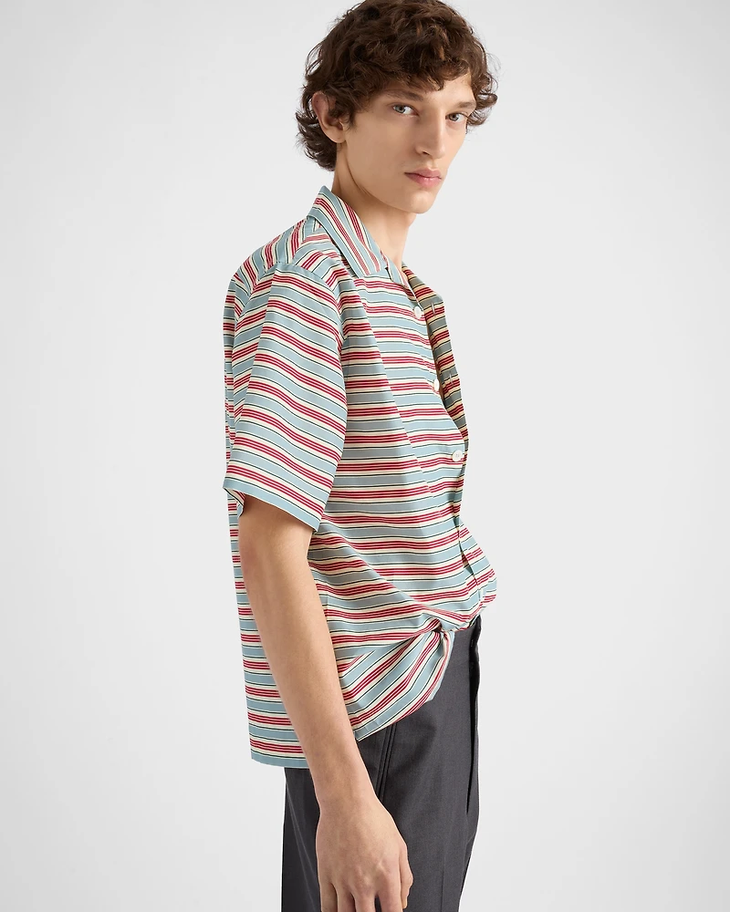 Striped cotton and silk bowling shirt