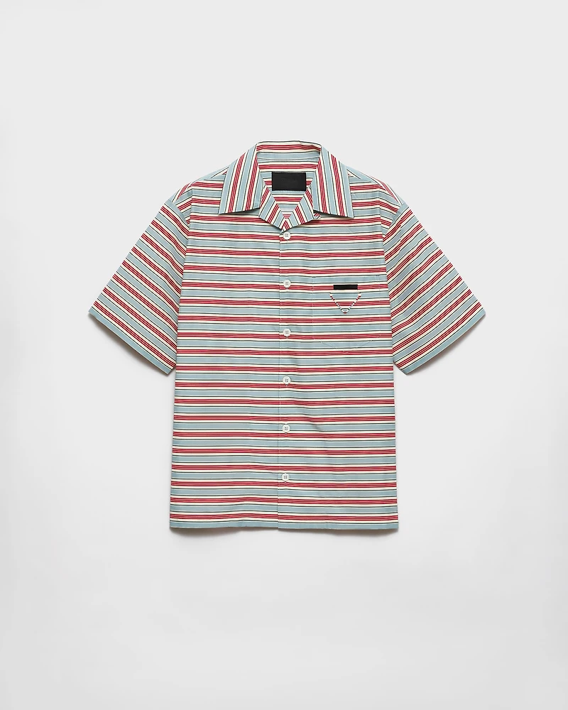 Striped cotton and silk bowling shirt
