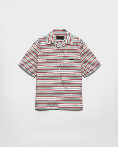 Striped cotton and silk bowling shirt