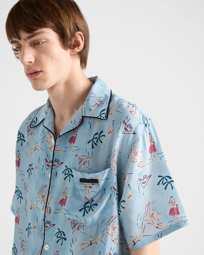 Printed silk blend bowling shirt