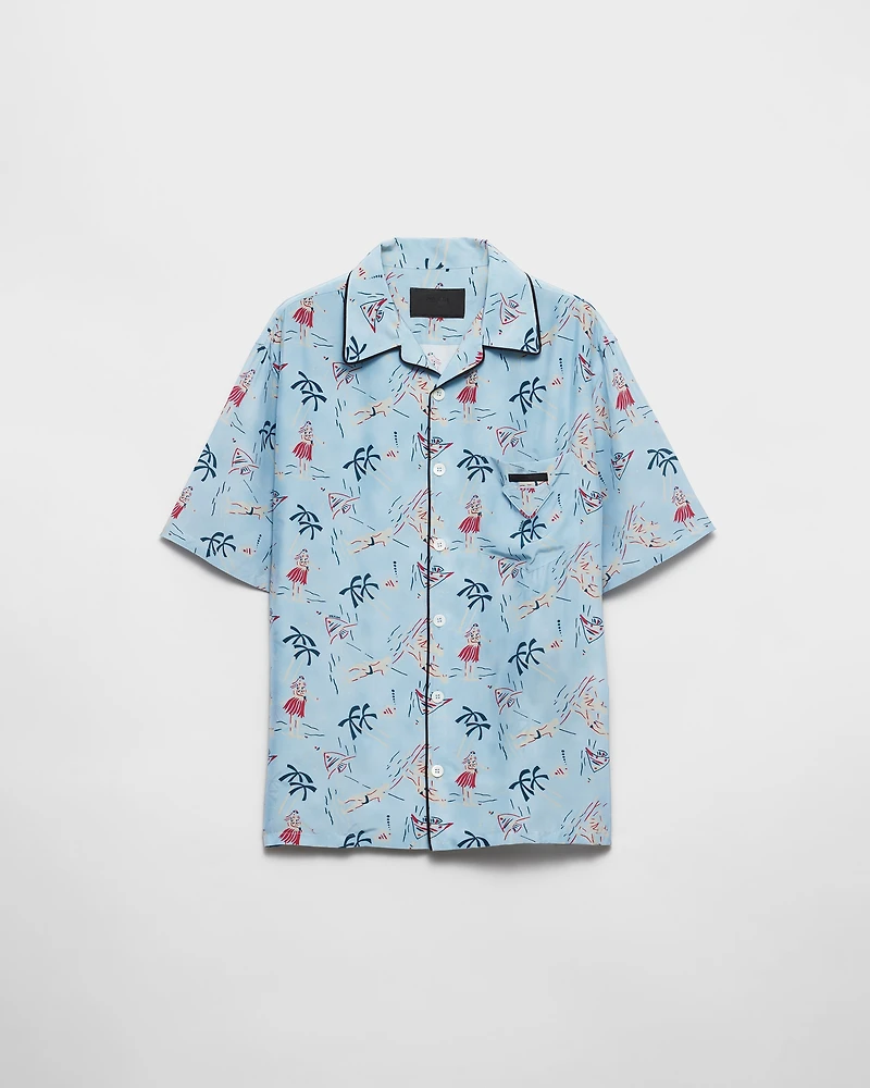 Printed silk blend bowling shirt