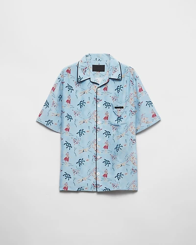 Printed silk blend bowling shirt