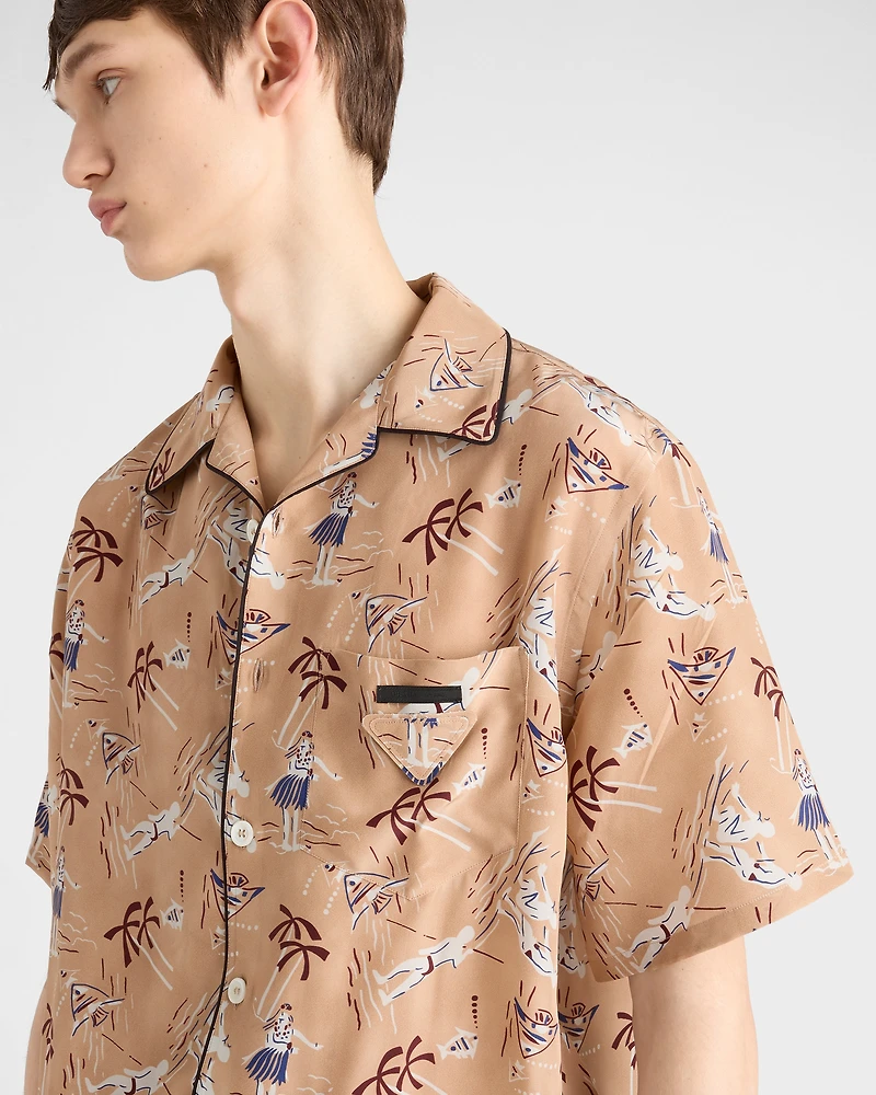 Printed silk blend bowling shirt