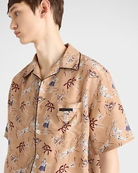 Printed silk blend bowling shirt