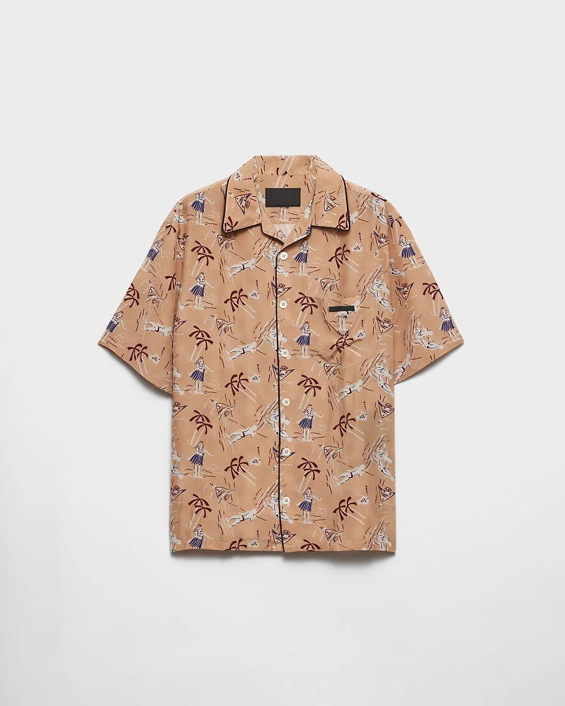 Printed silk blend bowling shirt