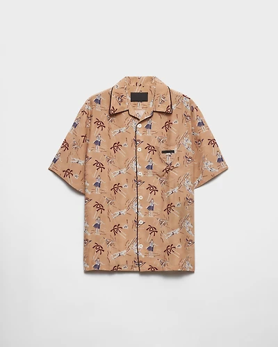 Printed silk blend bowling shirt