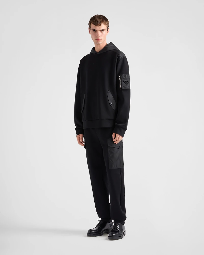 Cotton fleece and Re-Nylon hoodie