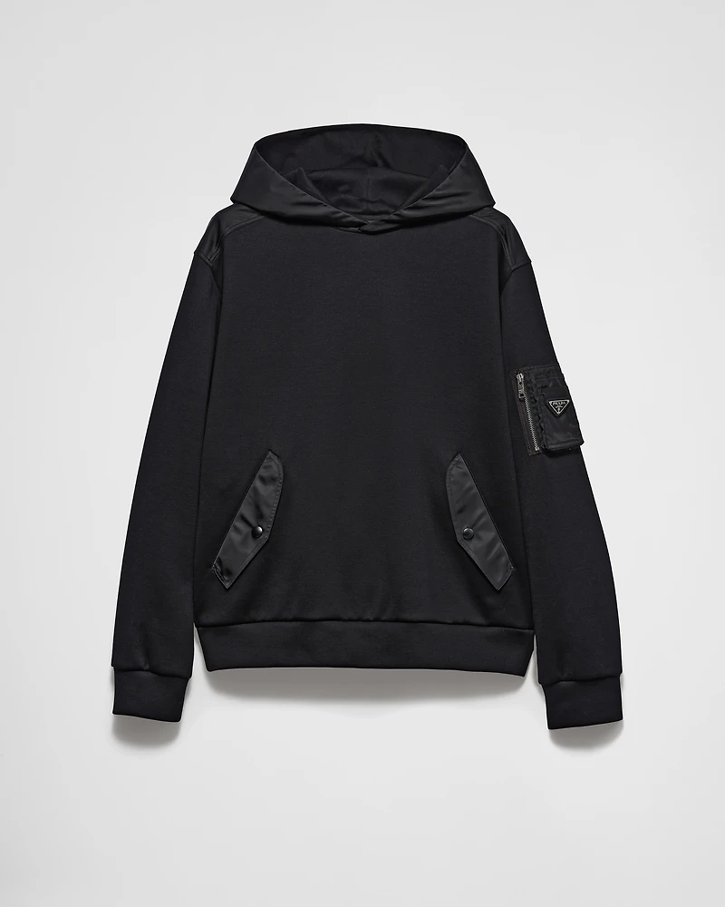 Cotton fleece and Re-Nylon hoodie