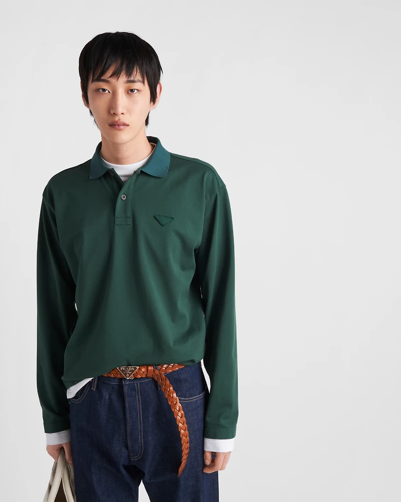 Long-sleeved cotton polo shirt