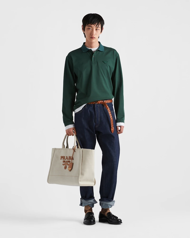 Long-sleeved cotton polo shirt