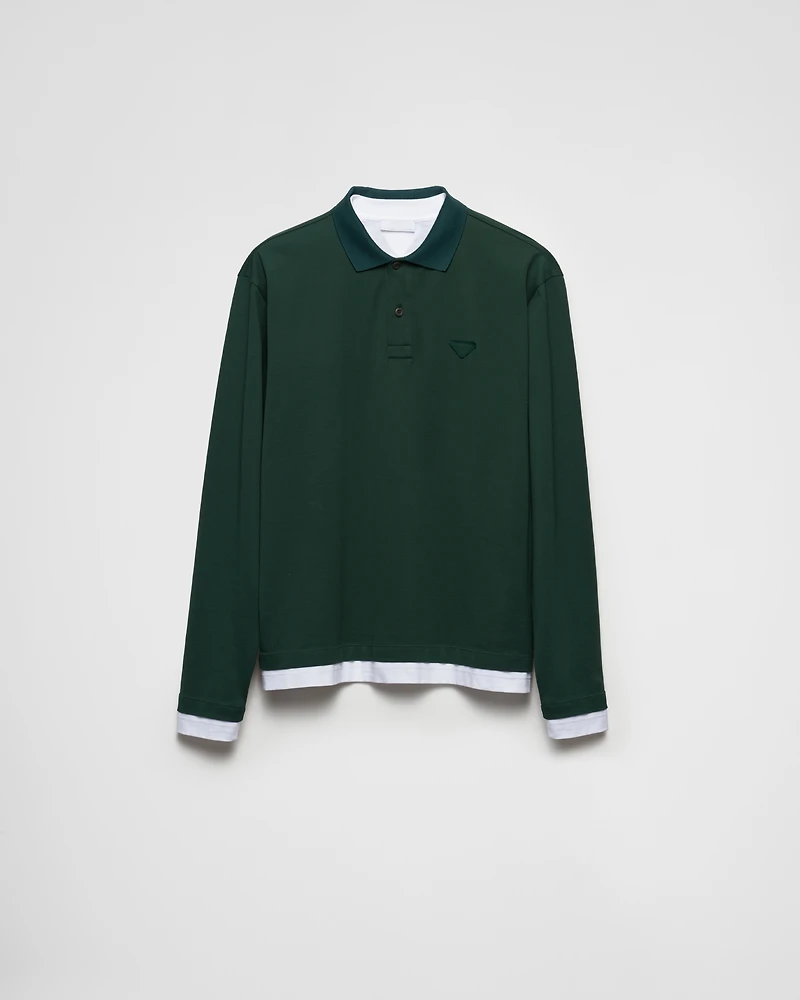 Long-sleeved cotton polo shirt