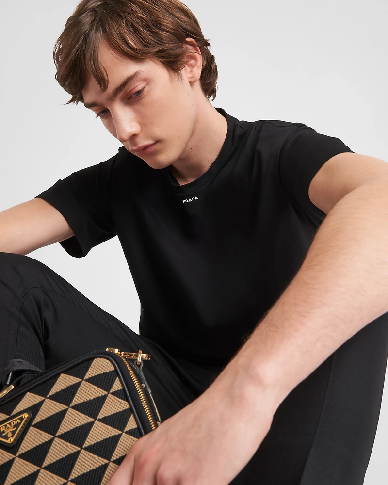 Stretch cotton T-shirt with logo