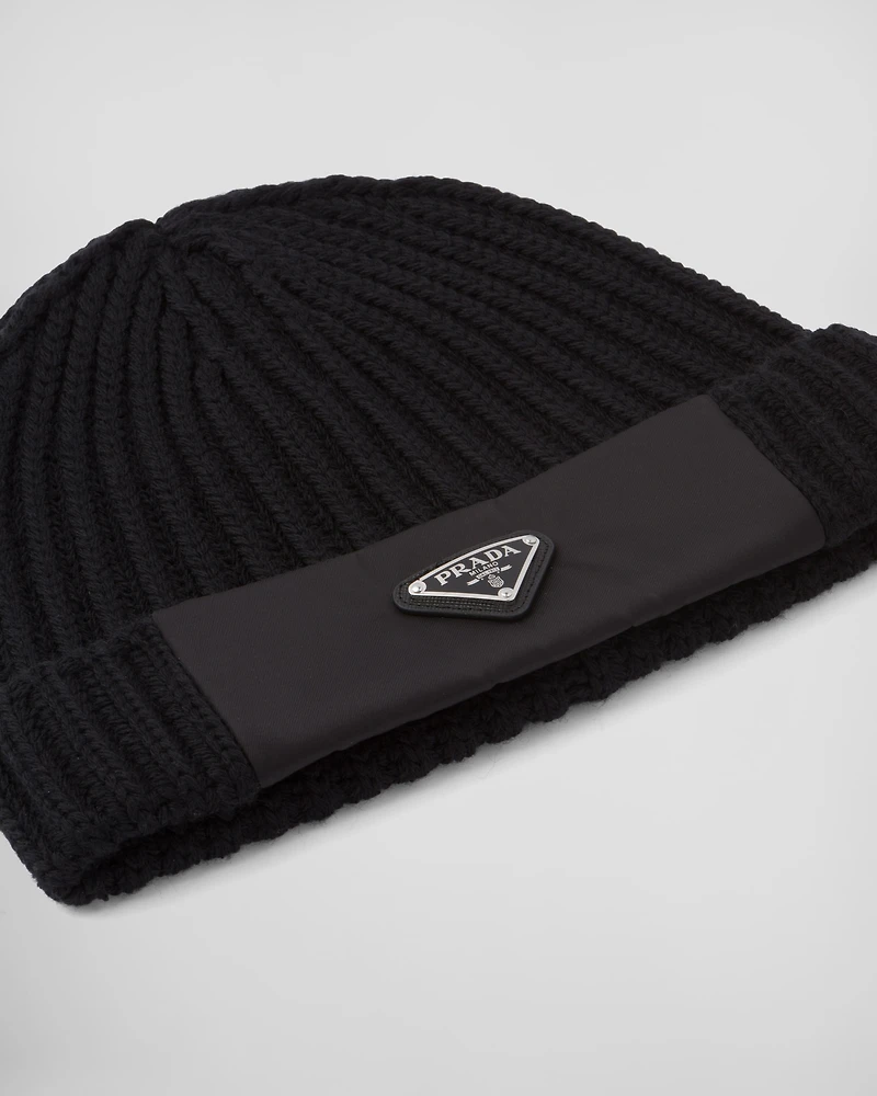 Re-Nylon gabardine and wool cap