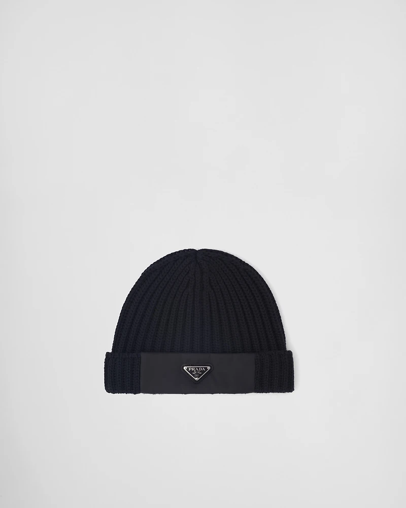 Re-Nylon gabardine and wool cap