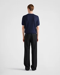 Short-sleeved silk and cotton sweater