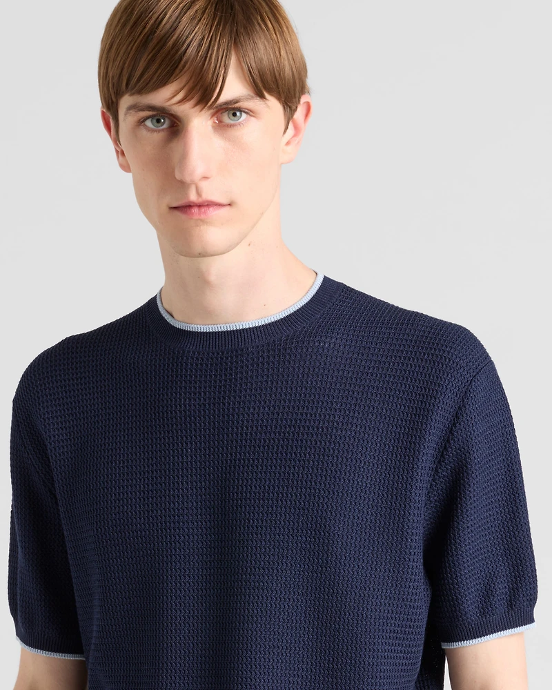 Short-sleeved silk and cotton sweater