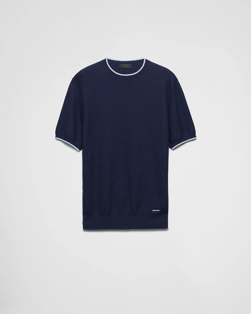 Short-sleeved silk and cotton sweater