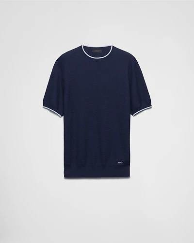 Short-sleeved silk and cotton sweater