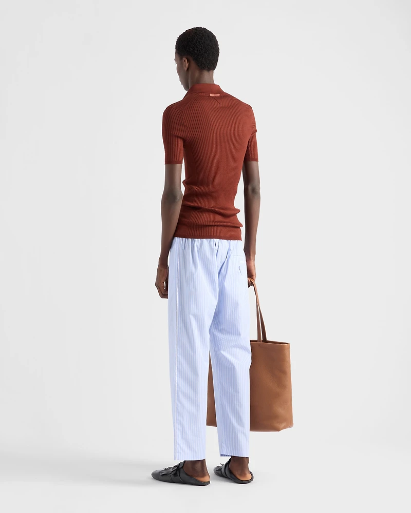 Ribbed knit cotton polo shirt