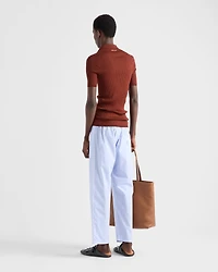 Ribbed knit cotton polo shirt