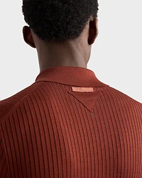 Ribbed knit cotton polo shirt