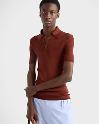 Ribbed knit cotton polo shirt