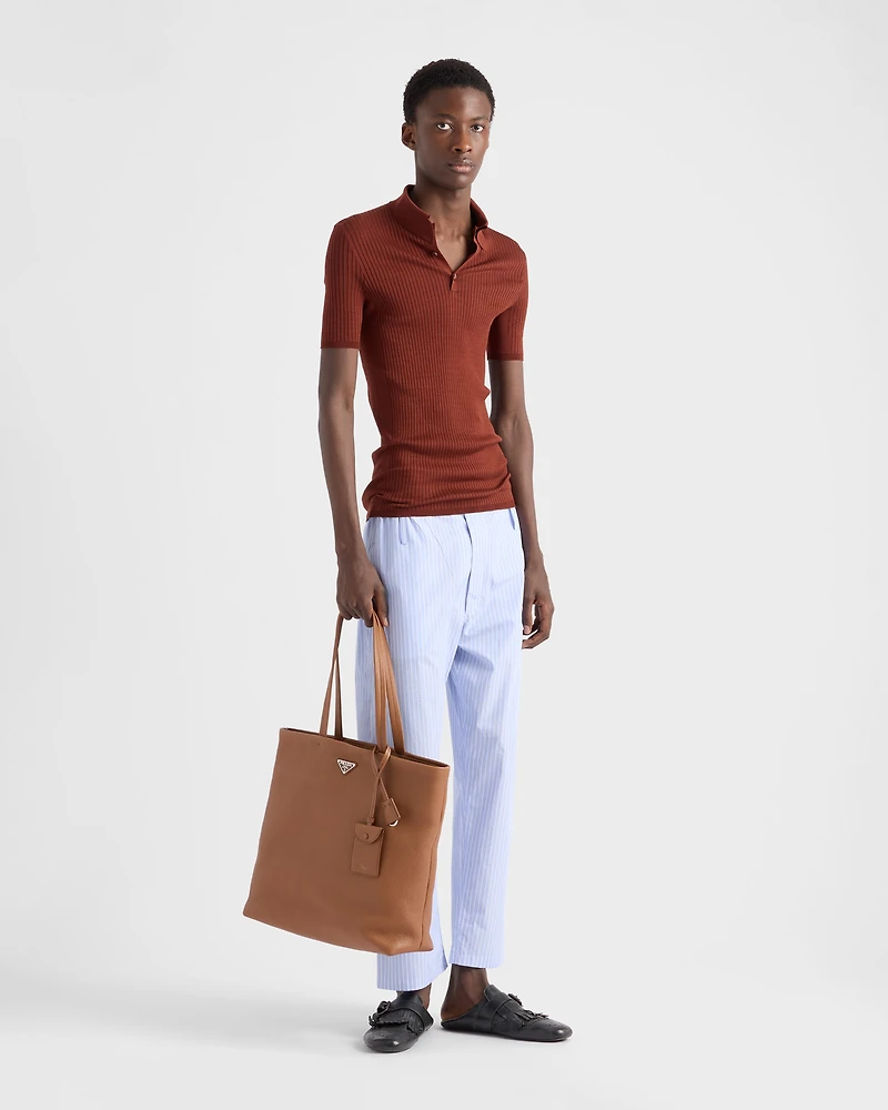 Ribbed knit cotton polo shirt
