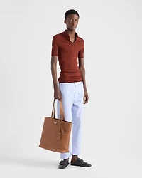Ribbed knit cotton polo shirt