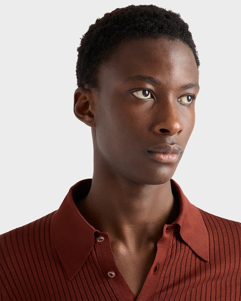Ribbed knit cotton polo shirt