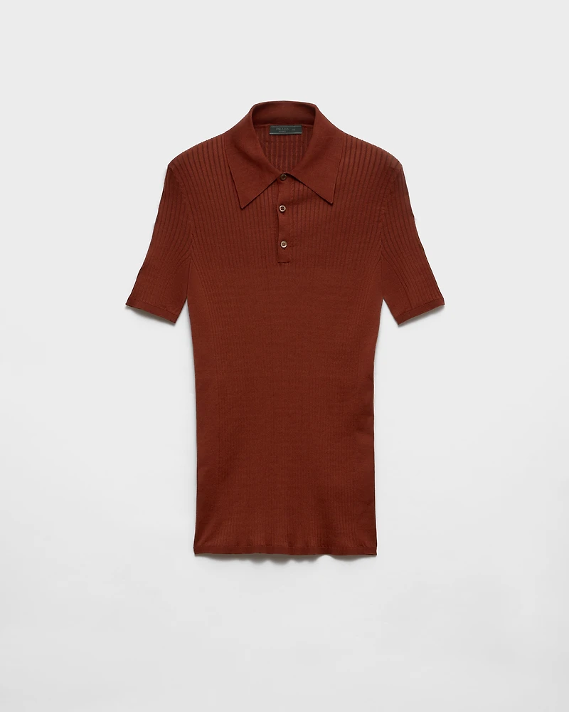 Ribbed knit cotton polo shirt