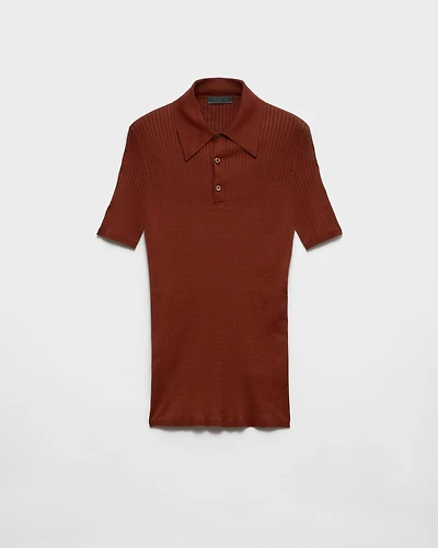 Ribbed knit cotton polo shirt