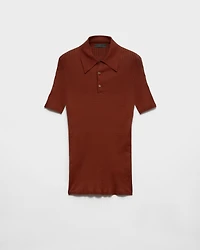 Ribbed knit cotton polo shirt