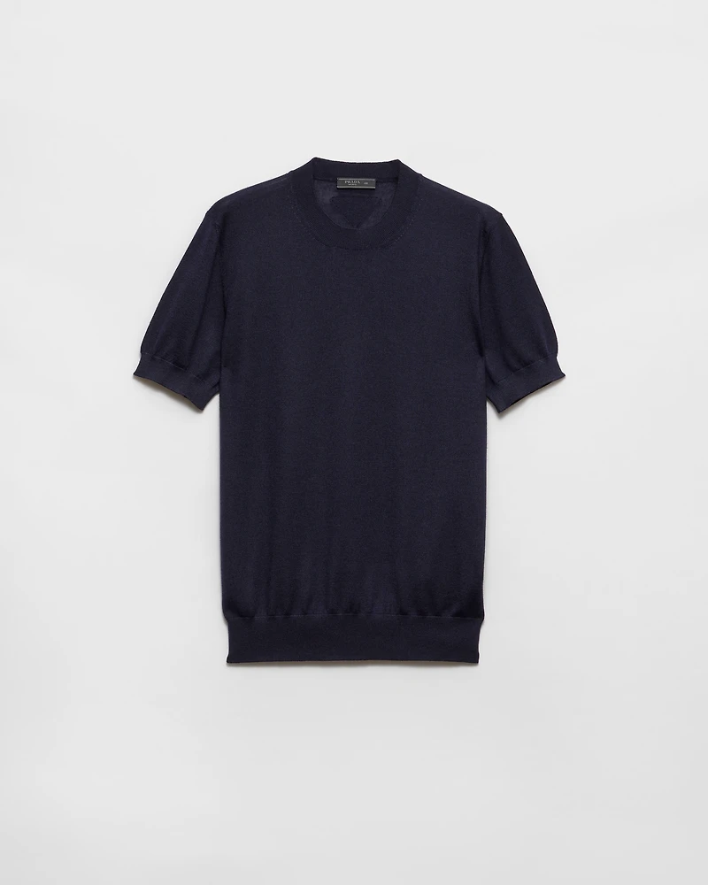 Short-sleeved cashmere and silk sweater