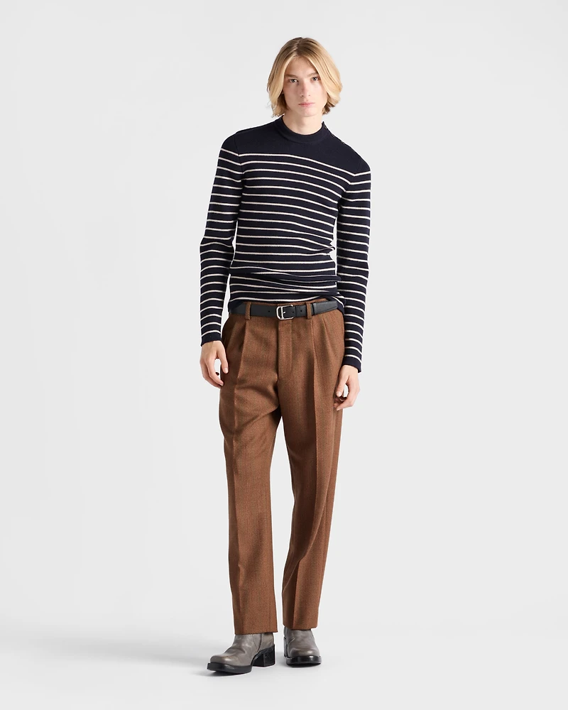 Striped superfine wool crew-neck sweater