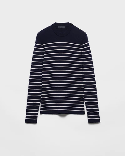 Striped superfine wool crew-neck sweater